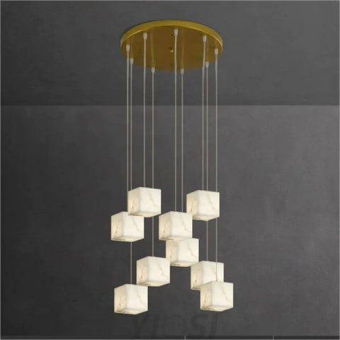 Prisca Alabaster Cubic Round Pendant For Dining Table Staircase 9-Light Chandeliers