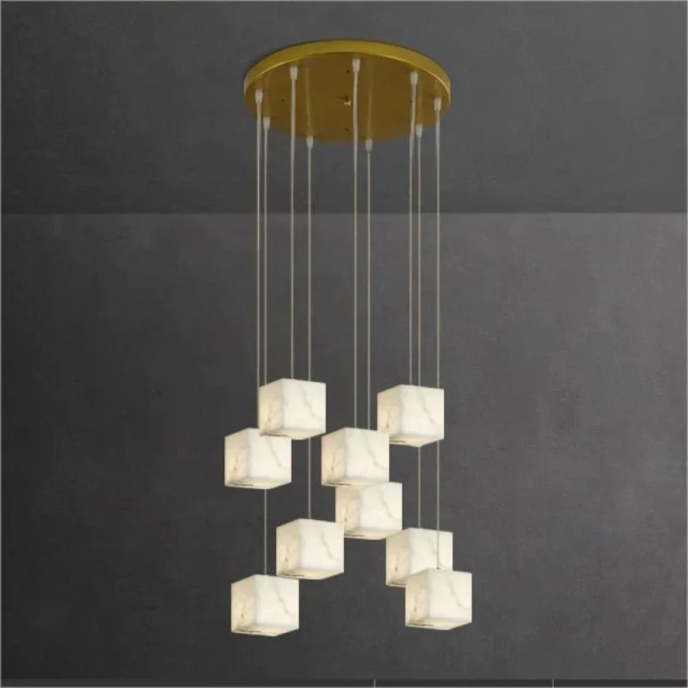 Prisca Alabaster Cubic Round Pendant For Dining Table Staircase 9-Light Chandeliers