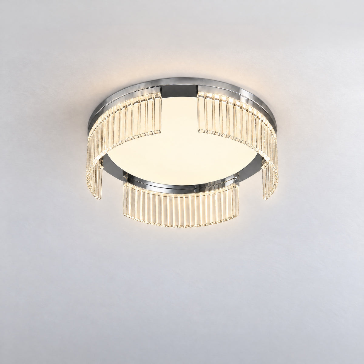 Prismata Crystal Modern Crystal Flush Mount Ceiling Light – lights on
