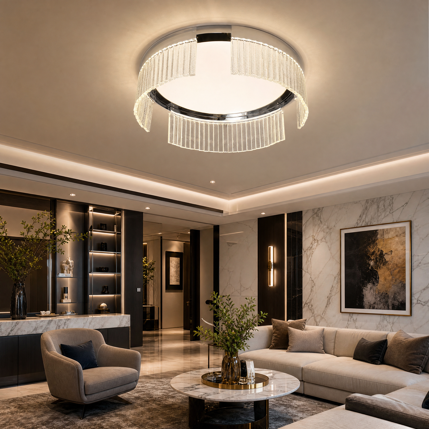 Prismata Crystal Modern Crystal Flush Mount Ceiling Light - scene