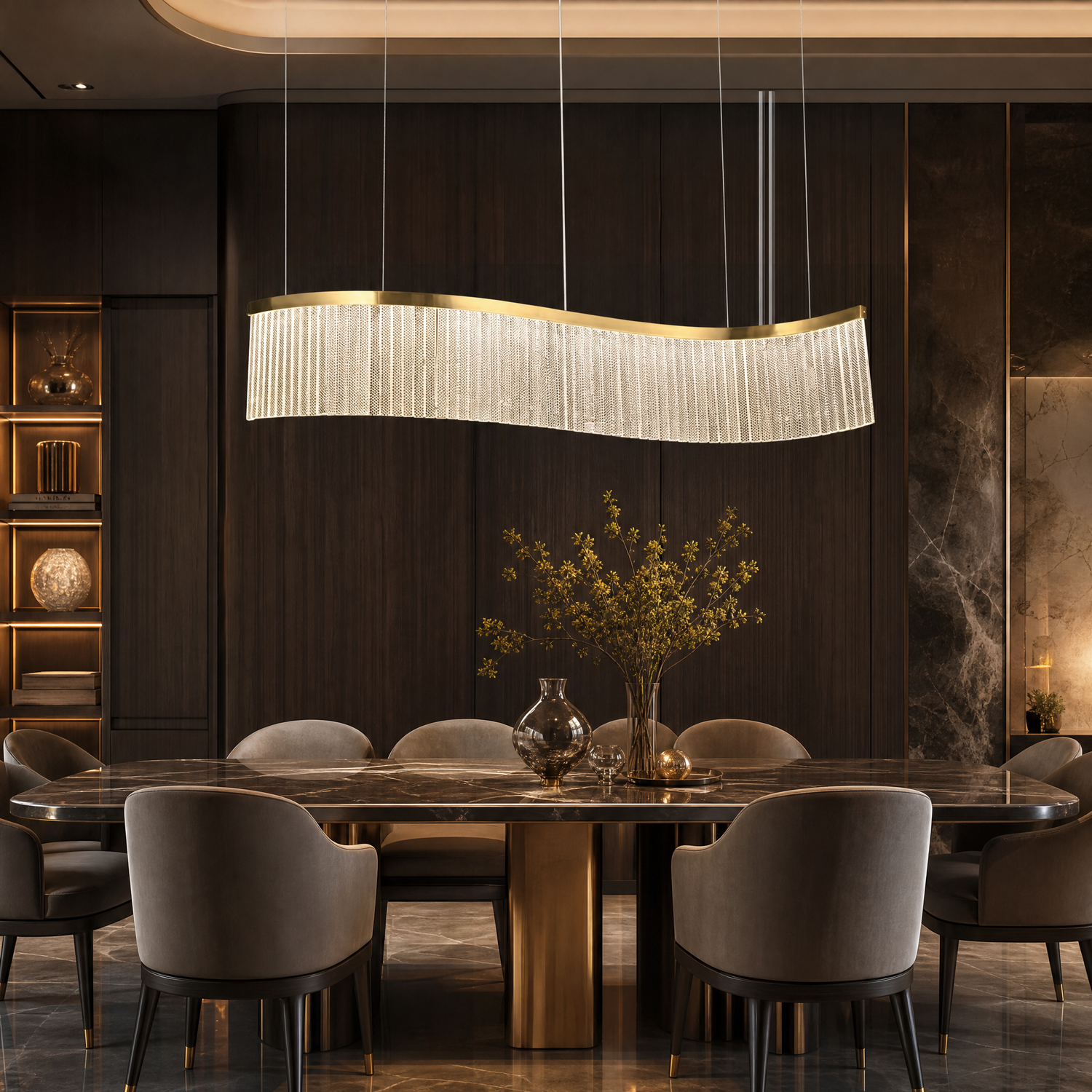 Prismata Crystal Modern Linear Dining Pendant Light - scene
