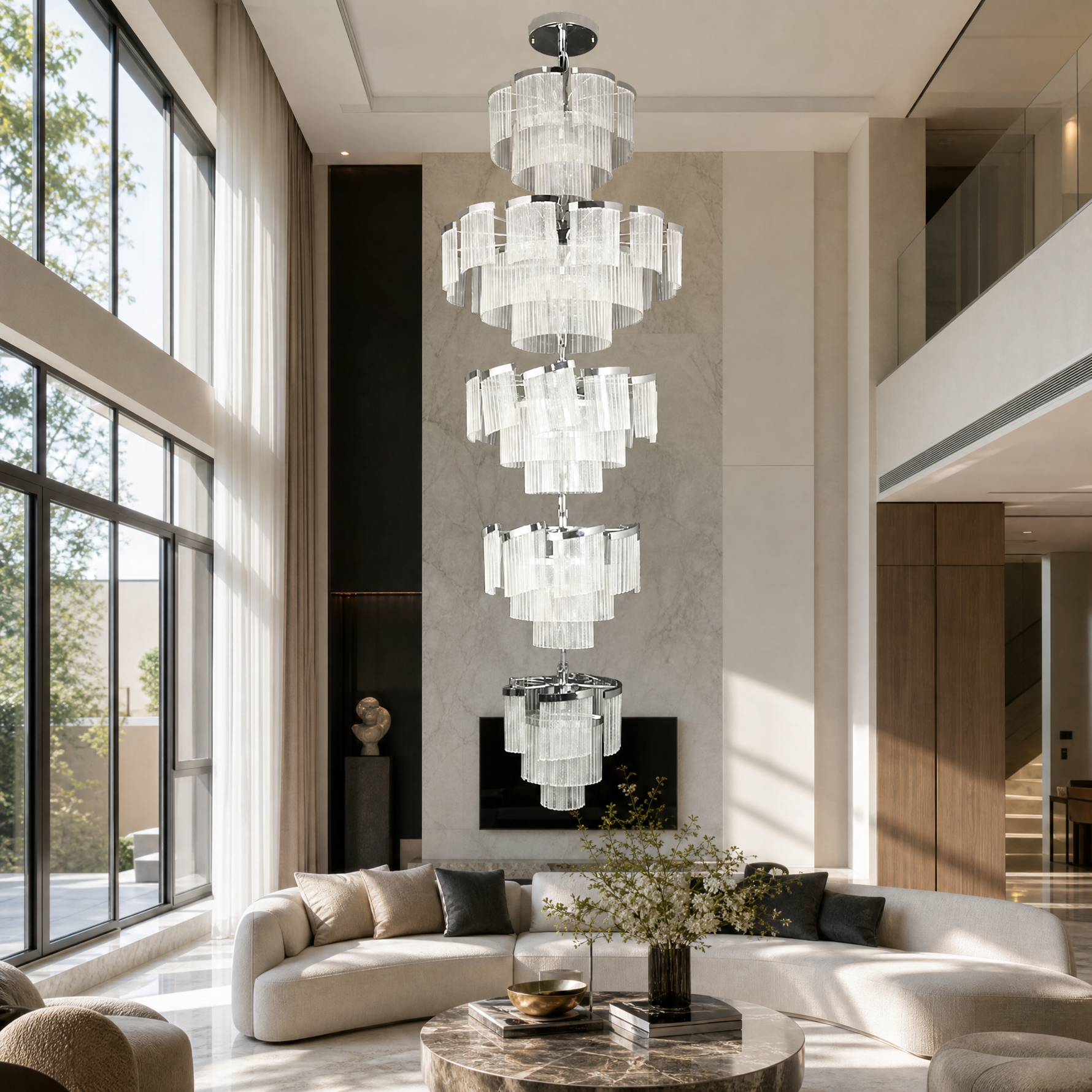 Prismata Crystal Modern Sculptural Ring Chandelier - scene