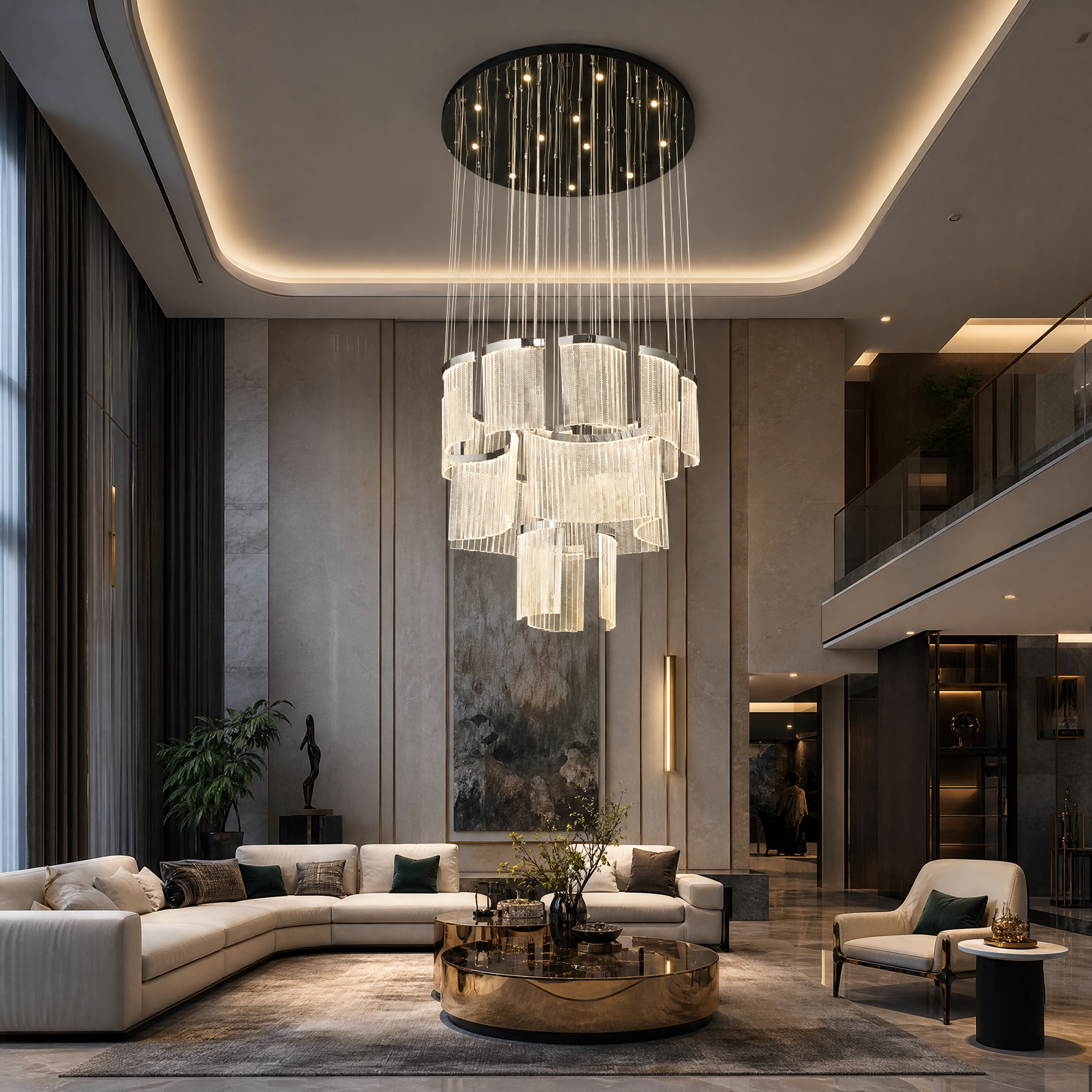 Prismata Crystal Modern Sculptural Ring Chandelier - scene