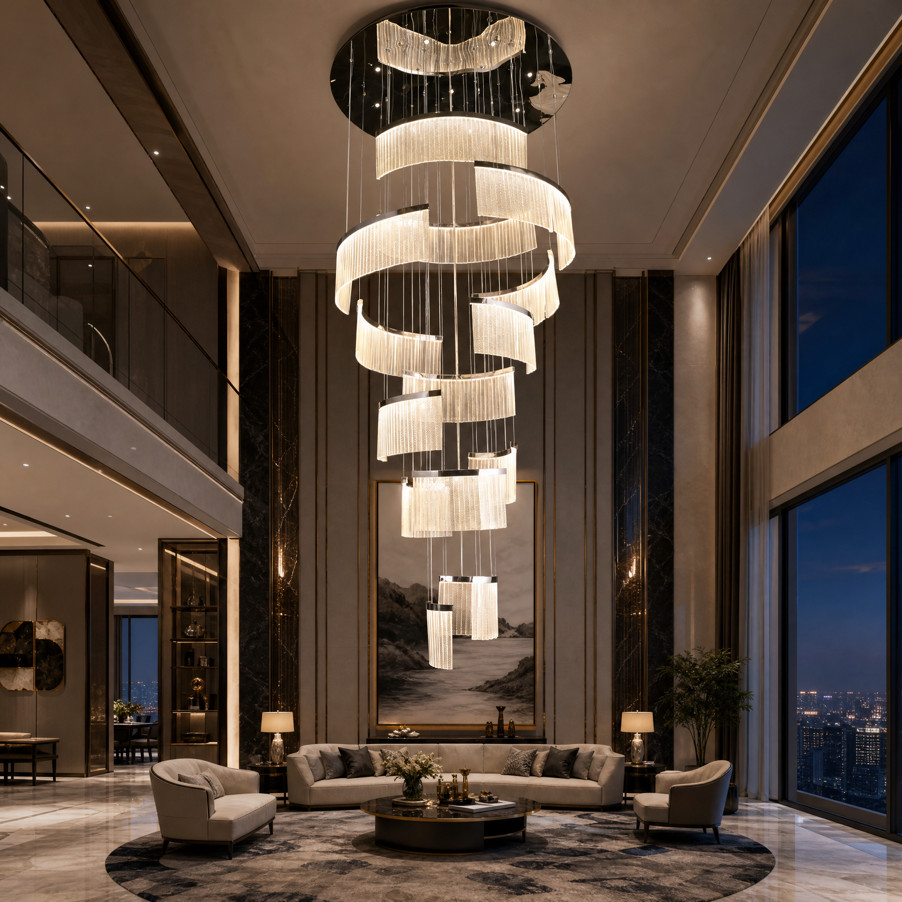 Prismata Crystal Modern Sculptural Ring Chandelier - scene