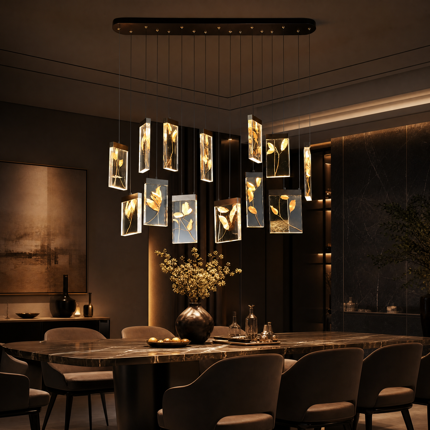 Purple Mountain Modern Linear Dining Pendant Light - scene