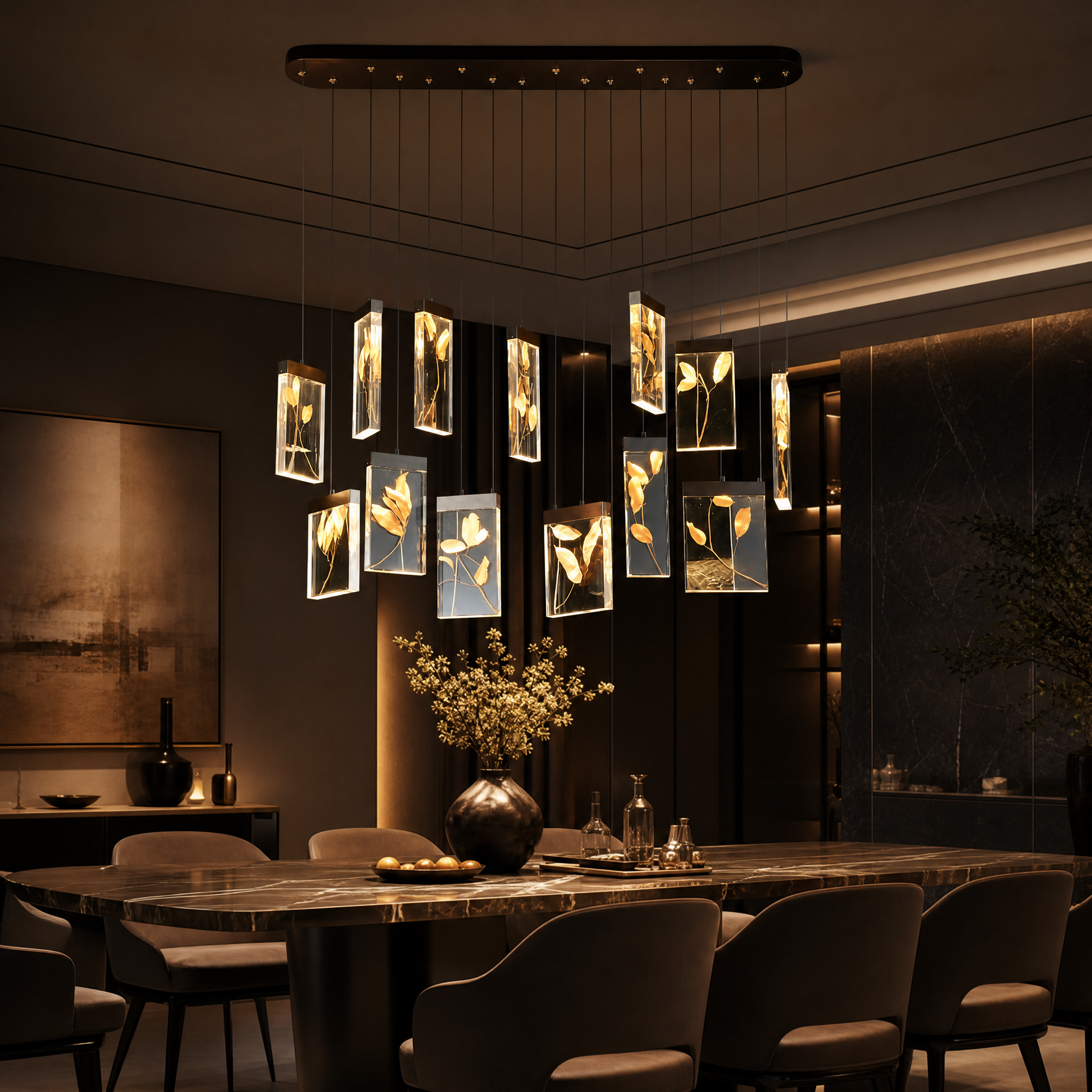 Purple Mountain Modern Linear Dining Pendant Light - scene