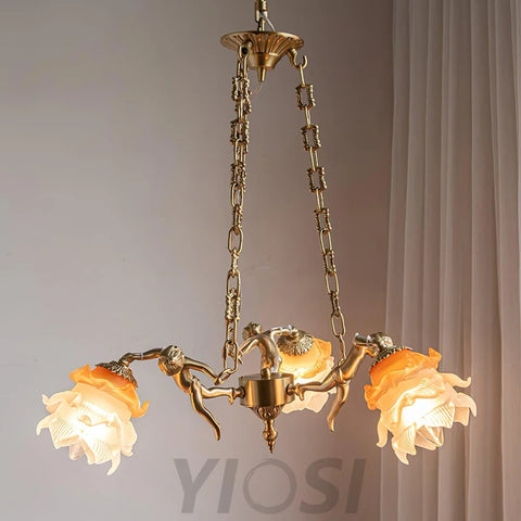 Putti Statuettes Brass Chandelier - Yiosilamp