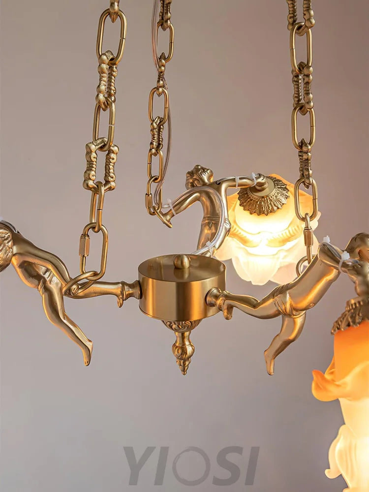 Putti Statuettes Brass Chandelier - Yiosilamp