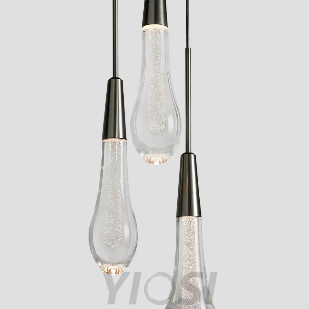 Raindrop 5’’ Round 3-Light Brass Glass Pendant Chandelier