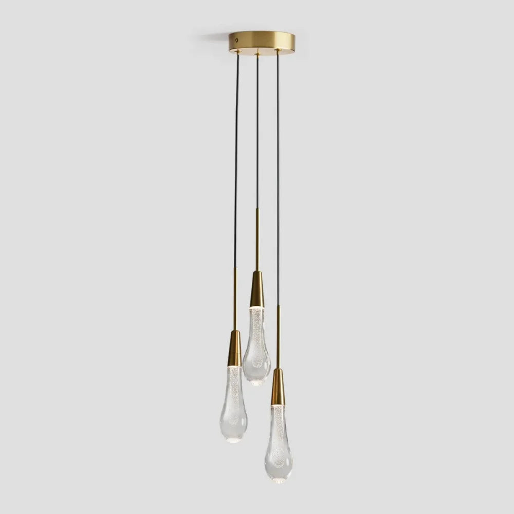 Raindrop 5’’ Round 3-Light Brass Glass Pendant Chandelier