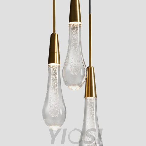 Raindrop 5’’ Round 3-Light Brass Glass Pendant Chandelier