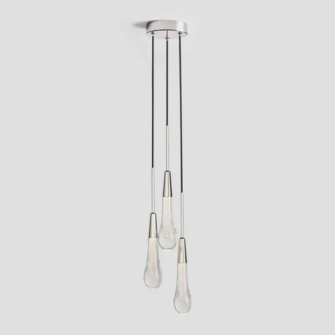 Raindrop 5’’ Round 3-Light Brass Glass Pendant Nickel Chandelier