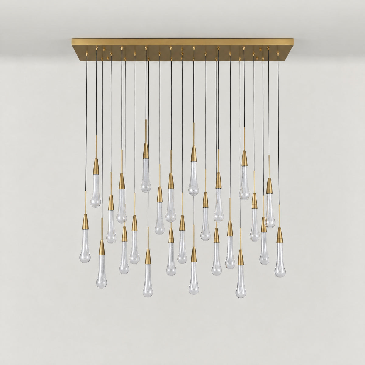 50" 25-Light Glass Raindrop Linear Chandelier - Gold – lights off
