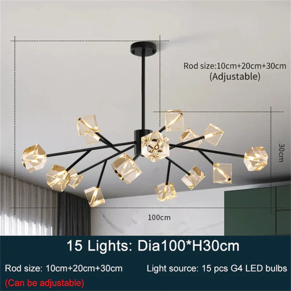 Rameau Faceted Crystal Prisms Chandelier Black 15 Lights Chandeliers