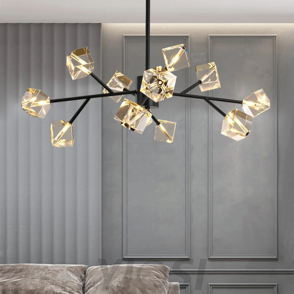 Rameau Faceted Crystal Prisms Chandelier Black Chandeliers