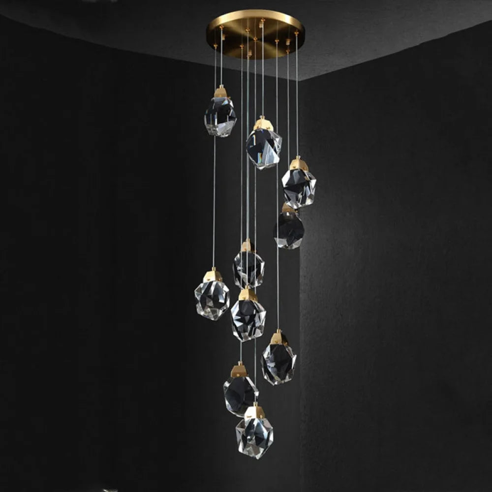 Rameau Modern Faceted Crystal Staircase Chandelier 18’’ D Custom