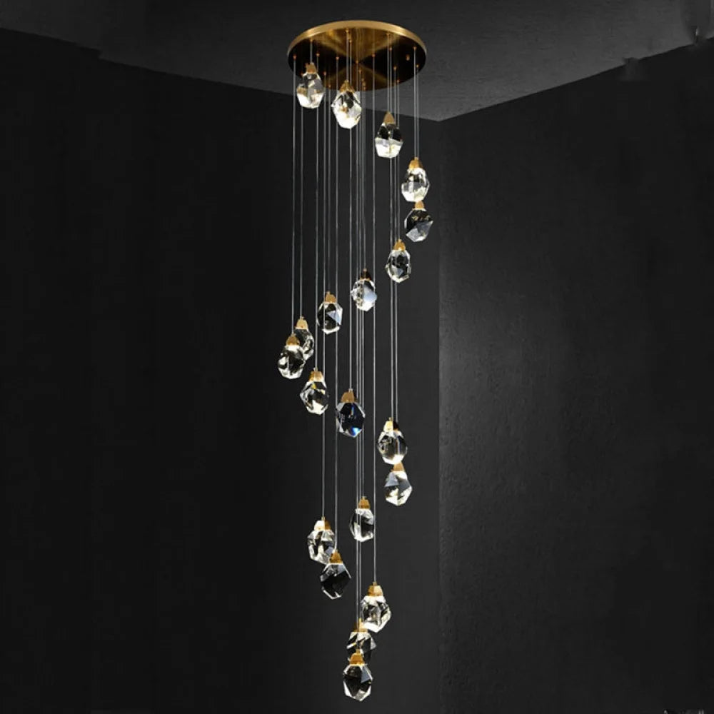 Rameau Modern Faceted Crystal Staircase Chandelier 22’’ D Custom