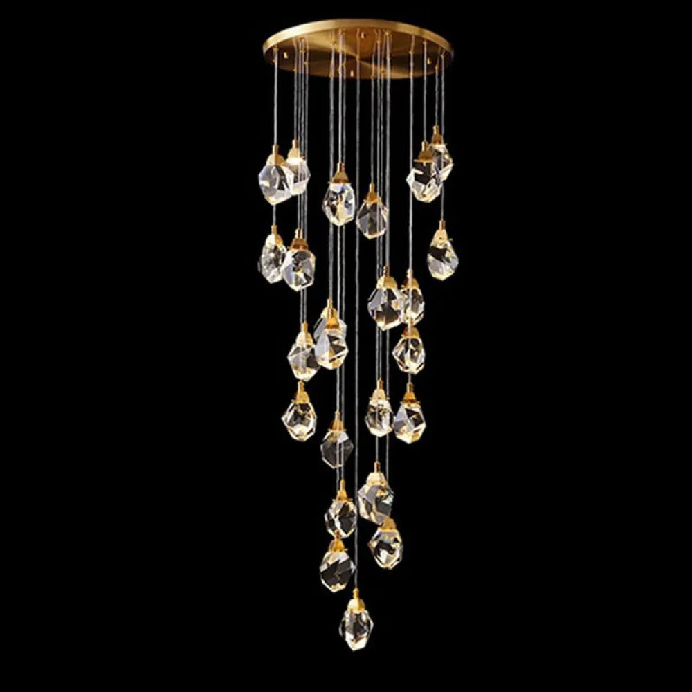 Rameau Modern Faceted Crystal Staircase Chandelier 24’’ D Custom