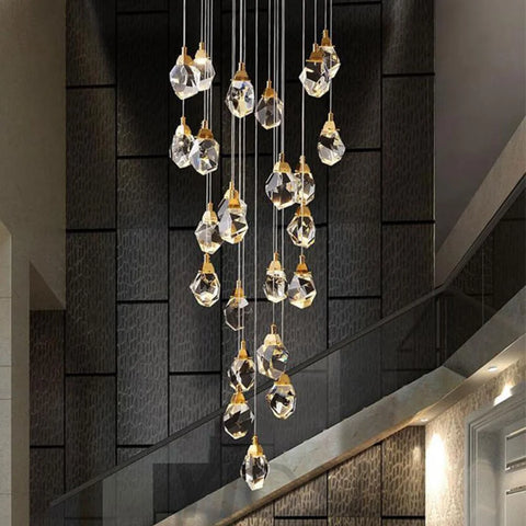 Rameau Modern Faceted Crystal Staircase Chandelier Custom