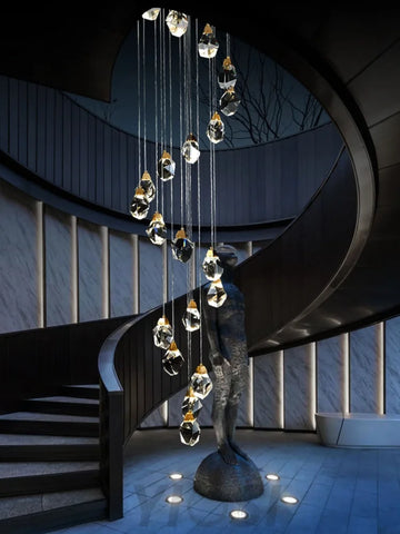 Rameau Modern Faceted Crystal Staircase Chandelier Custom