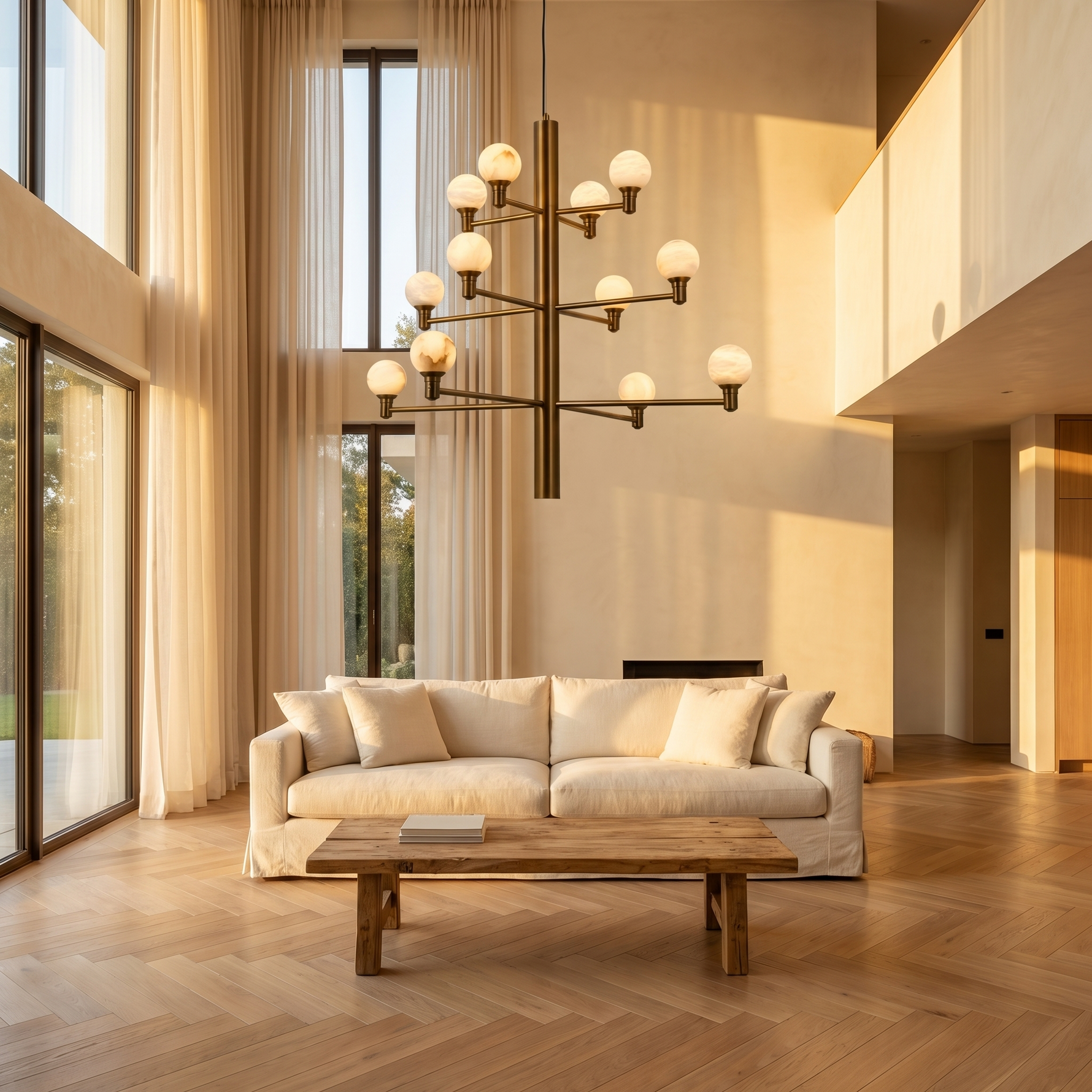 Yiosi Ramo Globe Alabaster Chandelier — Brass - Image 3
