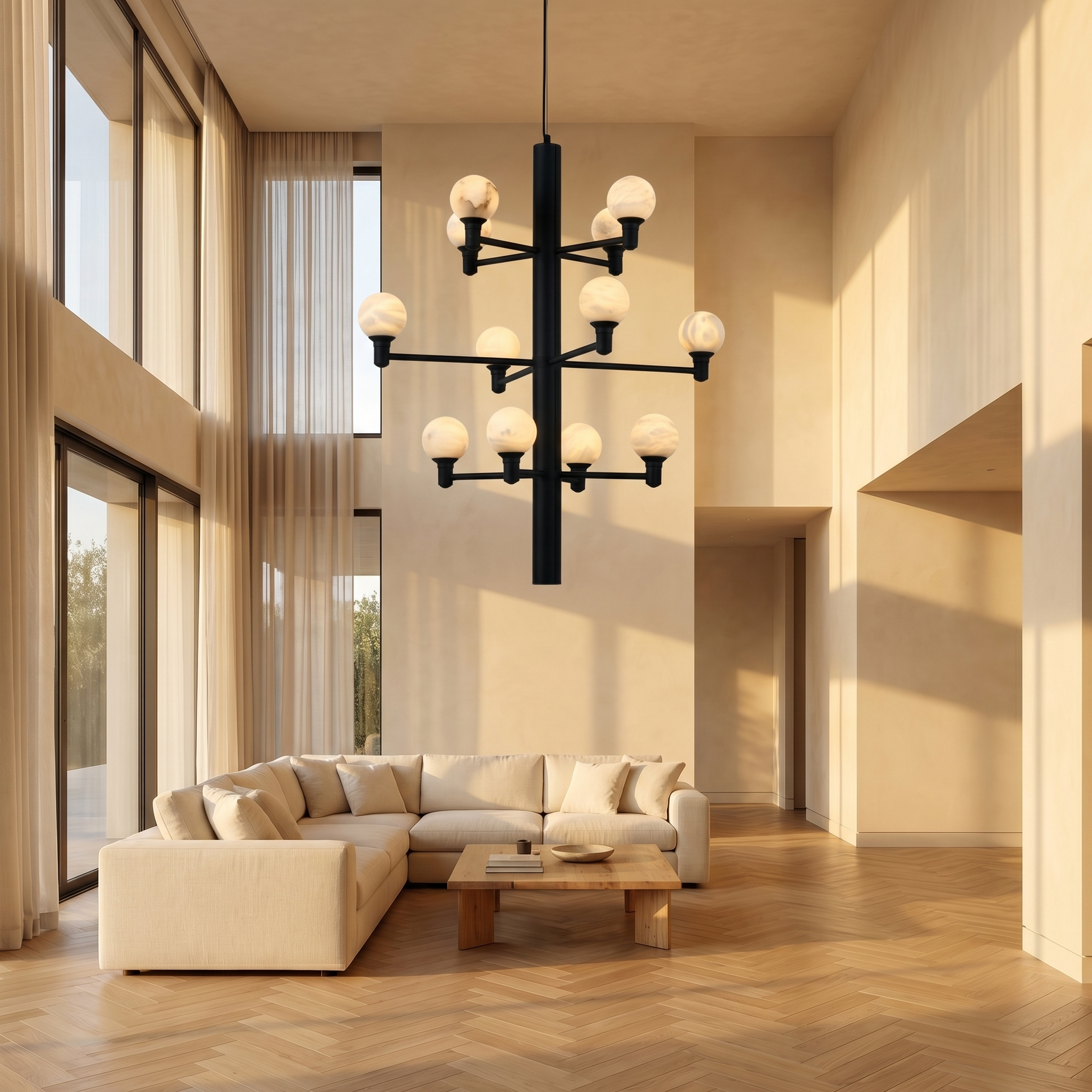 Yiosi Ramo Globe Alabaster Chandelier — Black - Image 3