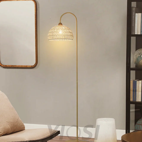 Rattan Arch Floor Lamp ∅ 11.8″ - Beige, Rattan-1-Yiosilamp