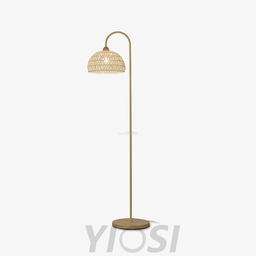 Rattan Arch Floor Lamp ∅ 11.8″ - Beige, Rattan-1-Yiosilamp