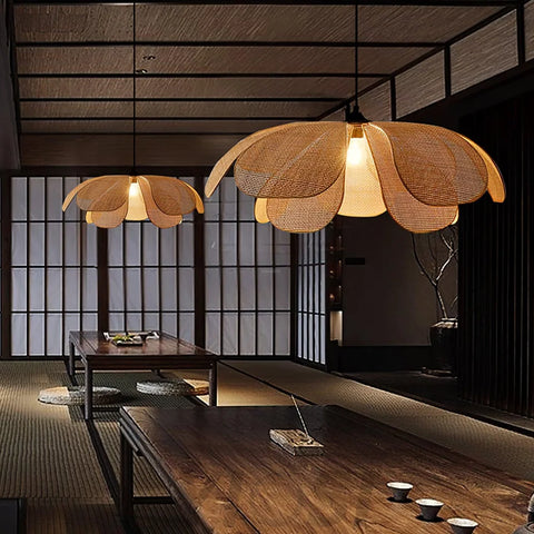 Rattan Petal Pendant - Nature rattan color & Black, Rattan-1-Yiosilamp