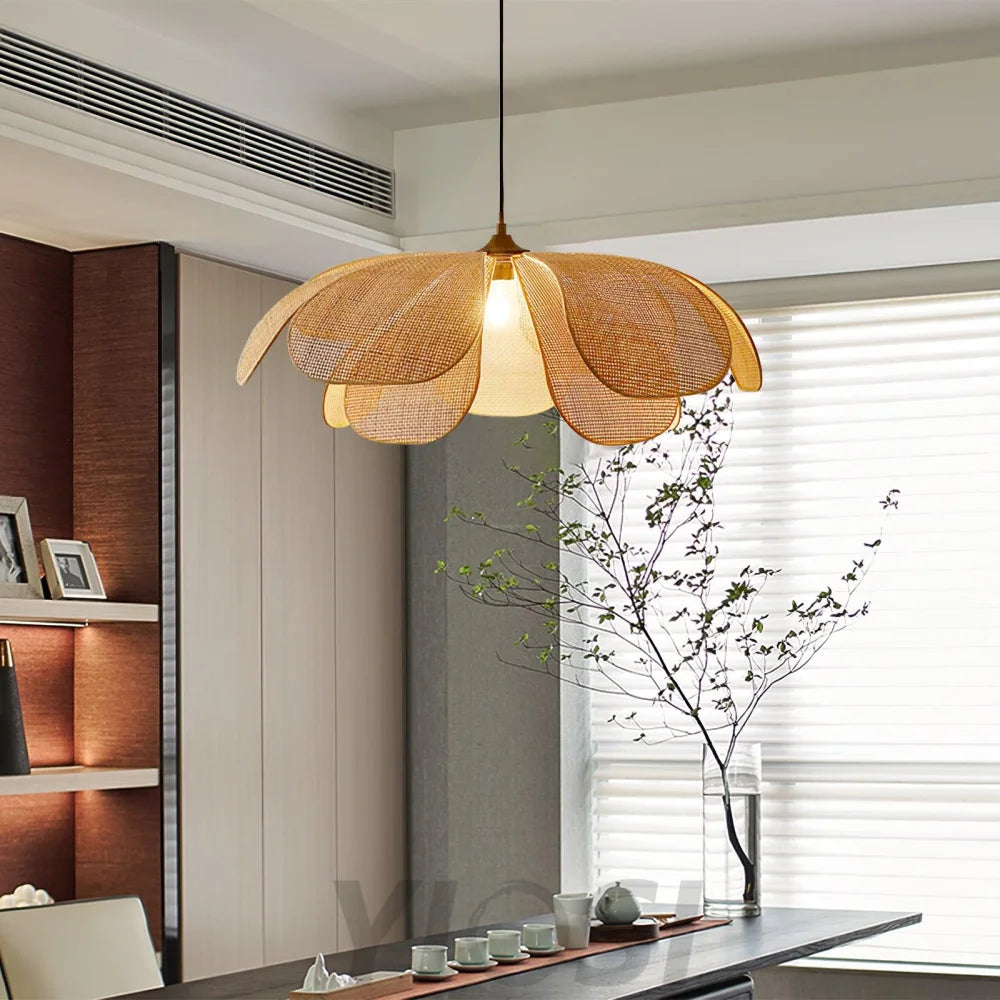 Rattan Petal Pendant - Nature rattan color & Black, Rattan-1-Yiosilamp