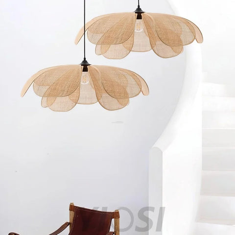 Rattan Petal Pendant - Nature rattan color & Black, Rattan-1-Yiosilamp