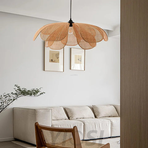 Rattan Petal Pendant - Nature rattan color & Black, Rattan-1-Yiosilamp