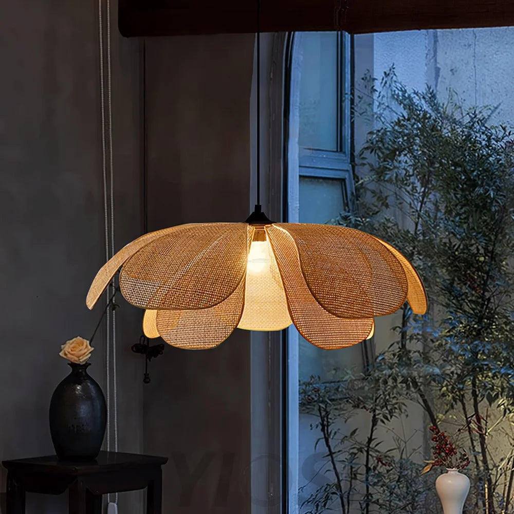 Rattan Petal Pendant - Nature rattan color & Black, Rattan-1-Yiosilamp