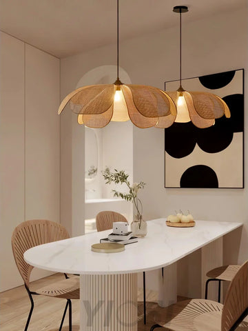 Rattan Petal Pendant - Nature rattan color & Black, Rattan-1-Yiosilamp
