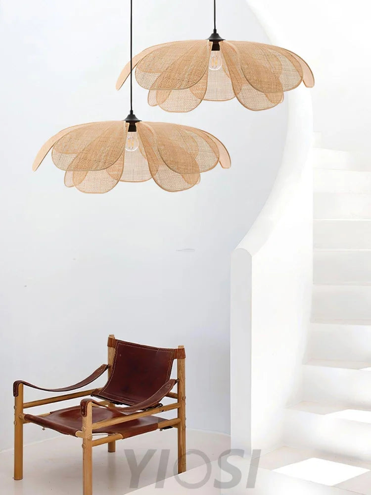 Rattan Petal Pendant - Nature rattan color & Black, Rattan-1-Yiosilamp