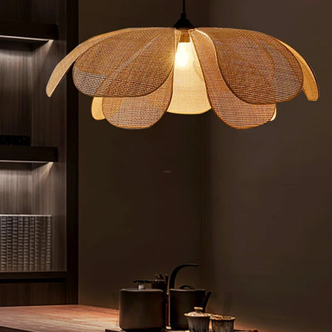 Rattan Petal Pendant - Nature rattan color & Black, Rattan-1-Yiosilamp