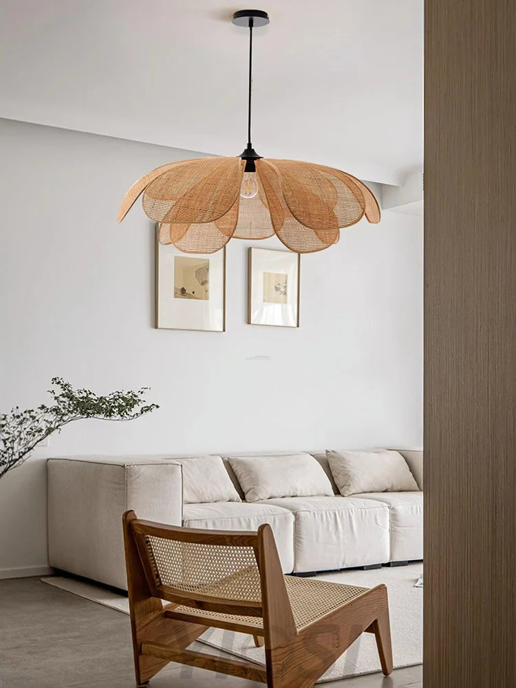 Rattan Petal Pendant - Nature rattan color & Black, Rattan-1-Yiosilamp