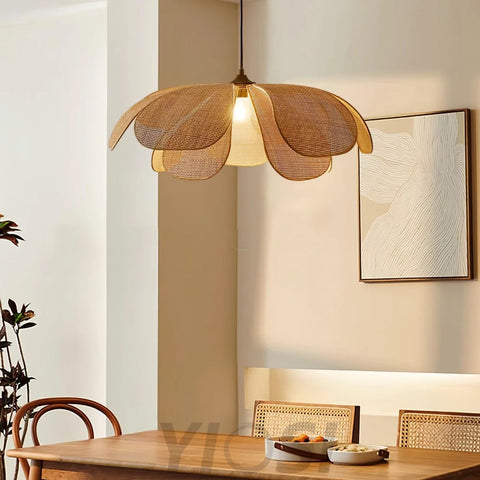 Rattan Petal Pendant - Nature rattan color & Black, Rattan-1-Yiosilamp