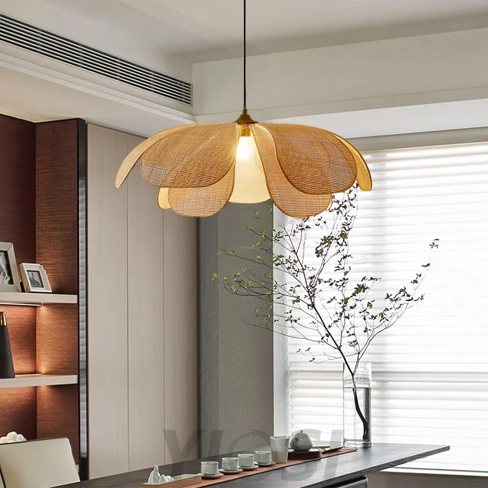 Rattan Petal Pendant - Nature rattan color & Black, Rattan-1-Yiosilamp