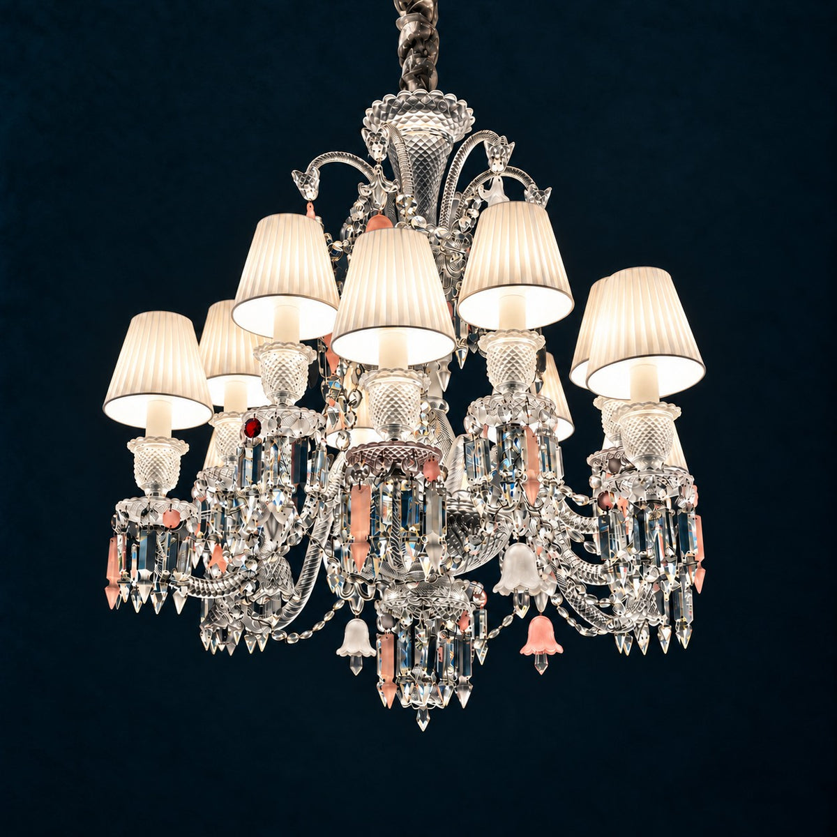 Ravio White Pleated Crystal 12-Light Chandelier 31.9" on a deep teal-blue wall