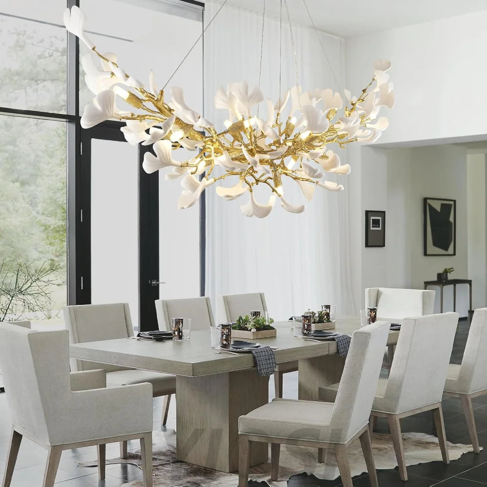 Rectangle Ceramic Ginkgo Leaf Chandelier 55" - Fast Delivery-1-Yiosilamp