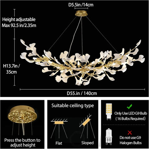 Rectangle Ceramic Ginkgo Leaf Chandelier 55" - Fast Delivery-1-Yiosilamp