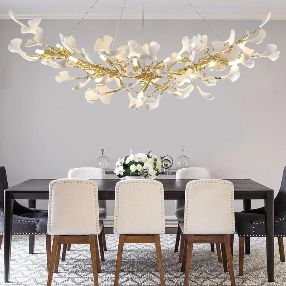 Rectangle Ceramic Ginkgo Leaf Chandelier 55" - Fast Delivery-1-Yiosilamp