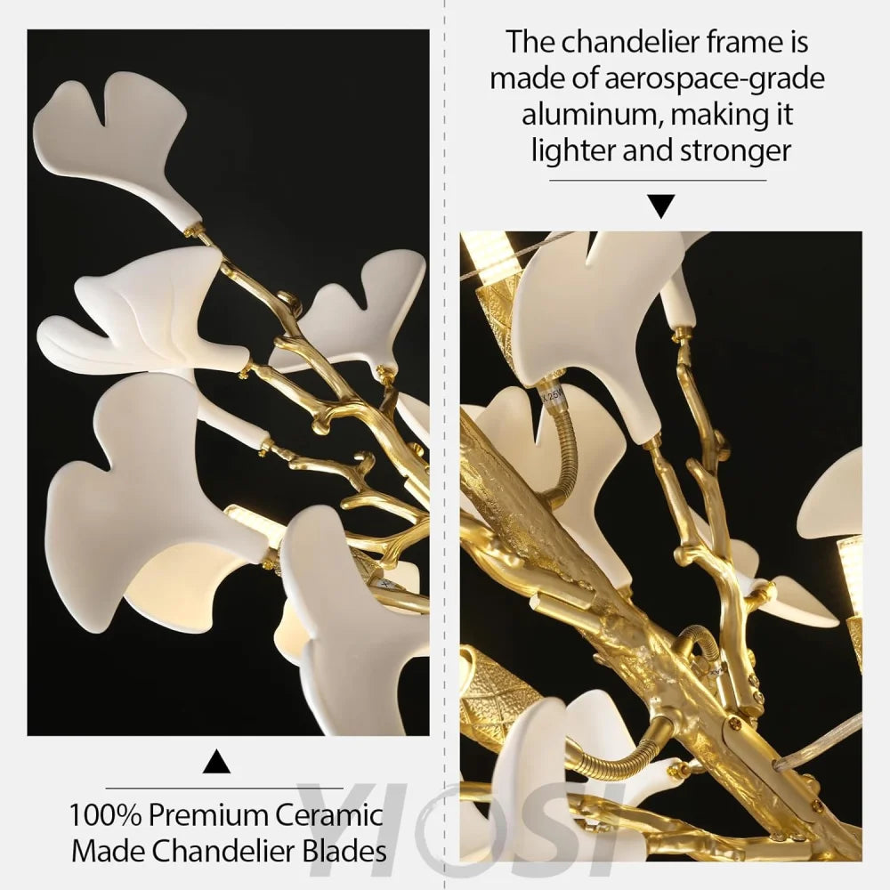 Rectangle Ceramic Ginkgo Leaf Chandelier 55" - Fast Delivery-1-Yiosilamp