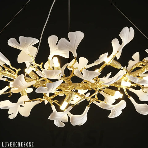 Rectangle Ceramic Ginkgo Leaf Chandelier 55’’ 55 IN Chandelier