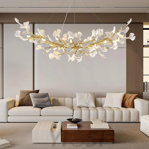 Rectangle Ceramic Ginkgo Leaf Chandelier 55" - Fast Delivery-1-Yiosilamp