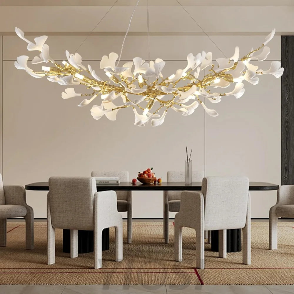 Rectangle Ceramic Ginkgo Leaf Chandelier 55" - Fast Delivery-1-Yiosilamp