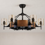 Retractable Blade Ceiling Fan with Amber Glass Chandelier – lights off