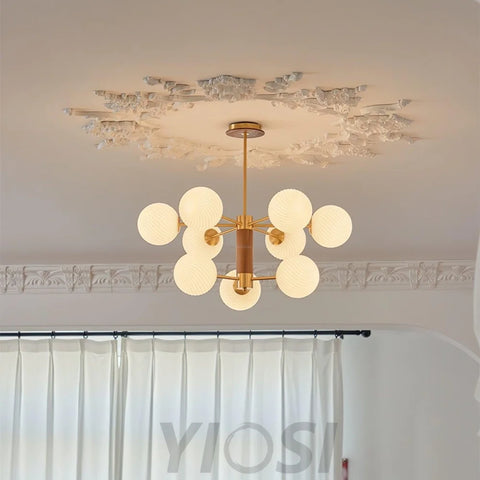 Ribbed Babble Glass Chandelier with 6/9 heads - Frown-1-Yiosilamp