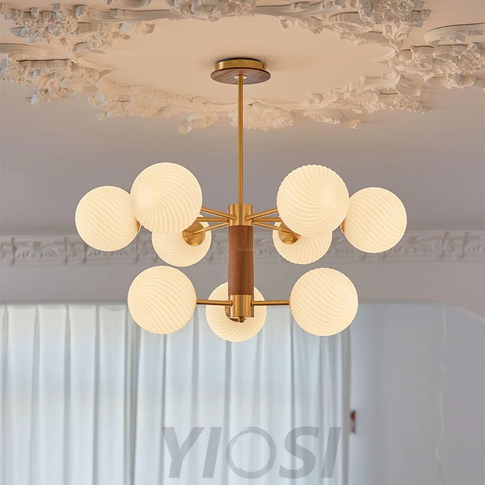 Ribbed Babble Glass Chandelier with 6/9 heads - Frown-1-Yiosilamp